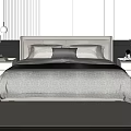 Modern Double Bed Interior With Upholstered Headboard Pillows Nightstands And Wooden Floor