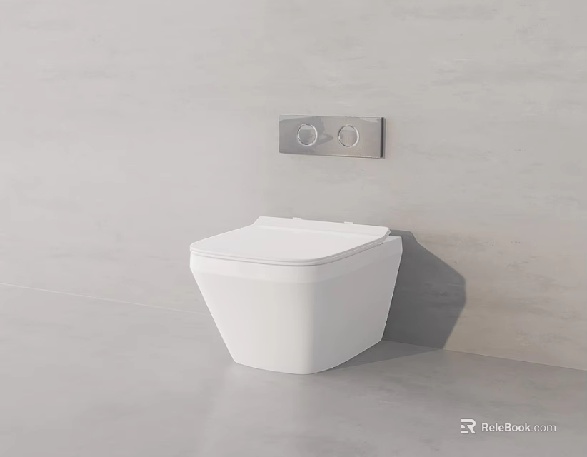 White Wall Hung Toilet With Silver Control Panel On Light Gray Wall 3d model