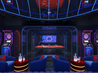 Modern KTV Lounge Interior With Neon Lights Comfortable Sofa And Big Screen 3d model