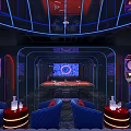 Modern KTV Lounge Interior With Neon Lights Comfortable Sofa And Big Screen