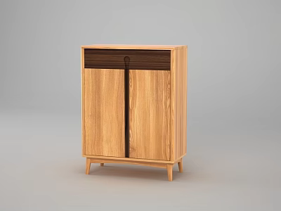 Simple Modern Solid Wood Entryway Cabinet Sideboard With Double Doors And Wooden Legs 3d model