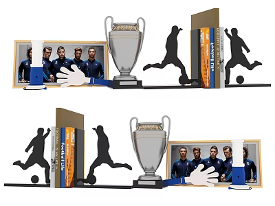 Champions League Trophy Display With Football Player Silhouettes And Team 3d model