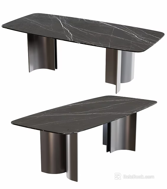 Modern Dark Marble Dining Table With Sleek Metal Legs And Minimalist Design 3d model 