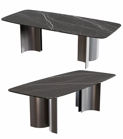 Modern Dark Marble Dining Table With Sleek Metal Legs And Minimalist Design 3d model