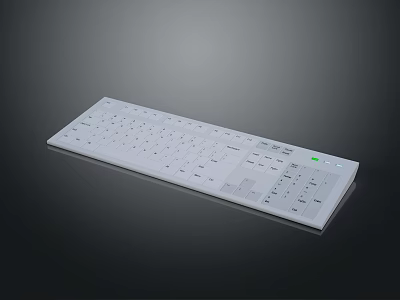 Modern White Computer Keyboard With Sleek Design And Green Indicator Light 3d model