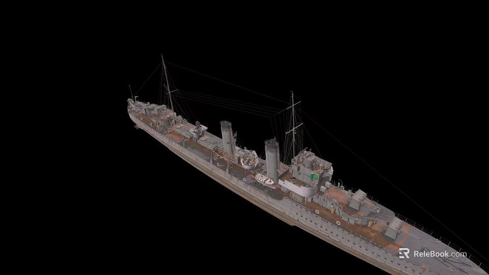 Vintage Warship 3D Model With Detailed Exterior And Black Background 3d model 