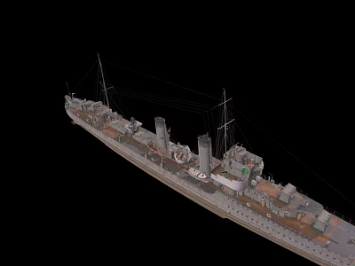 Vintage Warship 3D Model With Detailed Exterior And Black Background 3d model