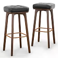Modern Design Bar Stools With Black Leather Seat And Wooden Legs Metal Footrest