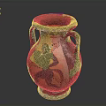 Ancient Greek Terracotta Vase With Carved Figure Design And Two Handles