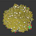 Golden Christmas Tree With White Decorations And Colorful Gift Boxes At The Bottom