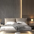 Modern Elegant Bedroom Interior With Platform Bed Headboard Wall Table Lamp Sofa And Area Rug