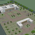 Modern Campus Buildings With Multiple Structures Trees Plaza Parking And Open Spaces 3d model