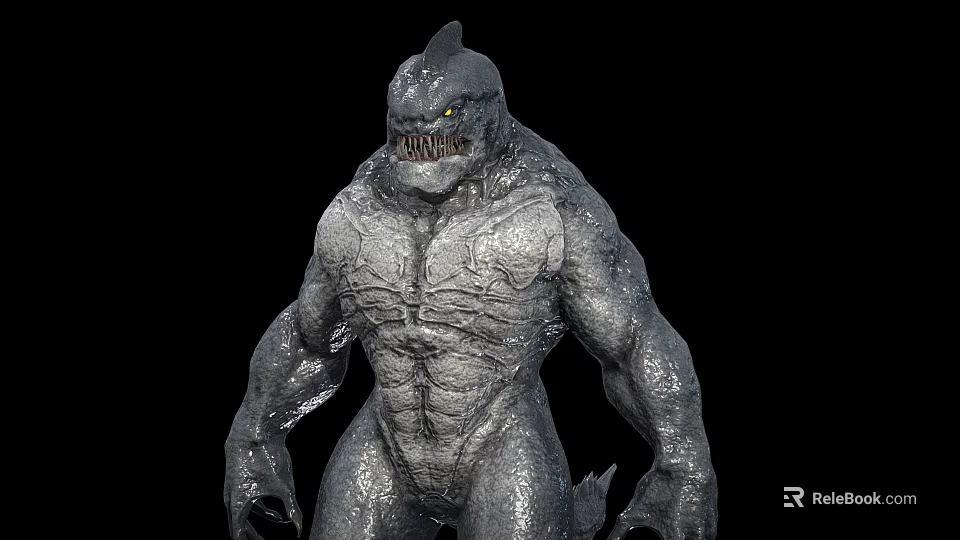 Game And Movie Character Shark Like Monster With Gray Scaly Skin Muscular Body Sharp Teeth 3d model 