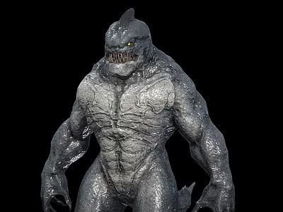 Game And Movie Character Shark Like Monster With Gray Scaly Skin Muscular Body Sharp Teeth 3d model