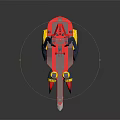 Red Yellow Robot Character With Mechanical Creature Features And Armor Details