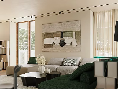 Modern Sofa Set In Living Room With Coffee Table And Wall Art 3d model