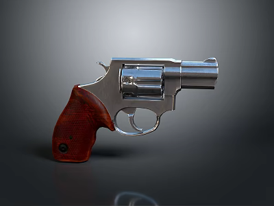 Silver Metal Revolver With Red Wooden Grip And Shiny Barrel Detailed View 3d model