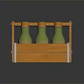 Green Bottled Beverages in Orange Wooden Crate with Bright Orange Caps