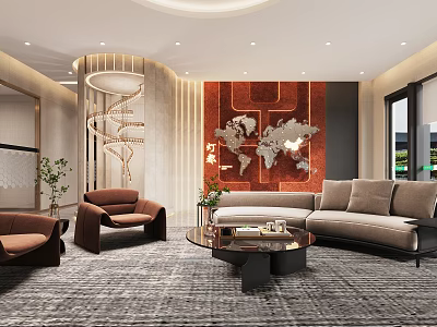 Modern Luxury Bank VIP Lounge Interior Design With Comfortable Sofas And Stylish Wall Art Decorations 3d model