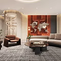 Modern Luxury Bank VIP Lounge Interior Design With Comfortable Sofas And Stylish Wall Art Decorations