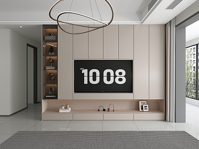 Simple Living Room Full Wall TV Cabinet Wall Khakis Gray Glass Door Small Apartment Locker Combination 3d model