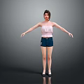 Game Movie Female Character with Pink Strapless Top Blue Denim Shorts Arms Outstretched Pose