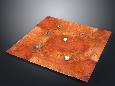 Vibrant Mars Landscape With Orange Terrain And Scattered Blue White Spheres 3d model