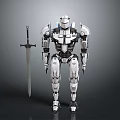 Silver Armored Robot Design Standing With Long Sword And Mechanical Parts