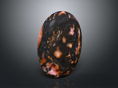 Oval Shaped Decorative Stone With Black Orange Pink Patterns For Household Decor 3d model