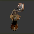 Steampunk Pistol with Copper Scope Golden Brass Body and Wooden Grip