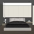 Modern Minimalist Bedroom Interior With King Size Bed Built in Wardrobe Nightstand And Area Rug
