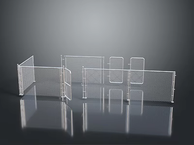 Stainless Steel Chain Link Fence Structural Components with Gate and Panel Sections 3d model