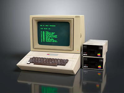 Vintage Computer System With Green Screen Monitor Keyboard And External Drives 3d model
