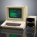 Vintage Computer System With Green Screen Monitor Keyboard And External Drives