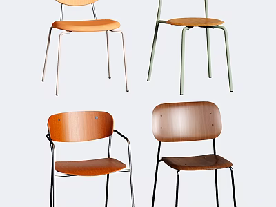 Modern Dining Chairs With Wooden Backrest And Metal Legs In Various Colors 3d model
