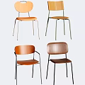 Modern Dining Chairs With Wooden Backrest And Metal Legs In Various Colors