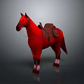 Detailed Red Horse Model With Brown Saddle Standing On Dark Background