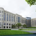 Classical Style Campus Building With Arched Windows Green Lawn And Modern Glass Section
