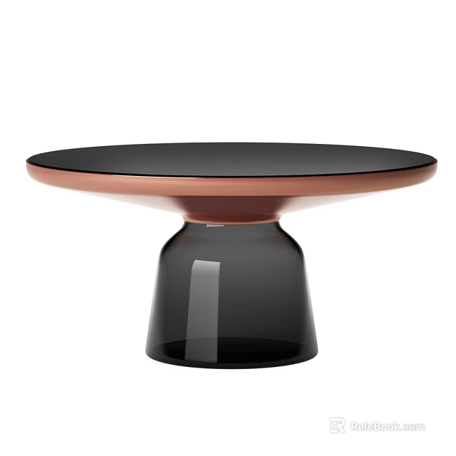 Modern Round Coffee Table With Black Glass Top And Copper Base 3d model