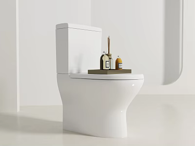 Modern White Toilet In Bathroom With Small Accessories On Top 3d model