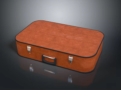 Brown Leather Suitcase Featuring Metal Locks and Carry Handle Design 3d model