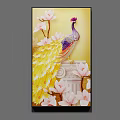 Vibrant Peacock Animal Painting With Blossoming Magnolia Flowers And Classical Pedestal