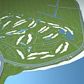 Scenic Garden Landscape with Winding Paths Green Lawns and Blue Water Areas