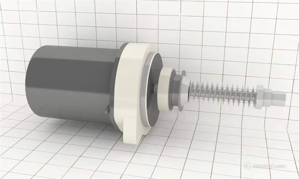 Mechanical Gray Cylindrical Motor Device With White Middle Component And Lead Screw 3d model 