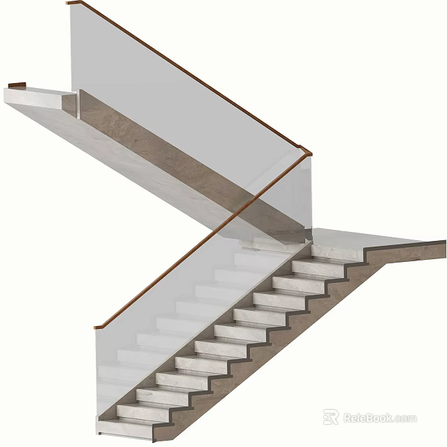 Modern Staircase With Glass Railing And White Steps Interior Design 3d model