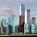 Modern Tall Office Buildings With Glass Facade And Urban Sunset Skyline