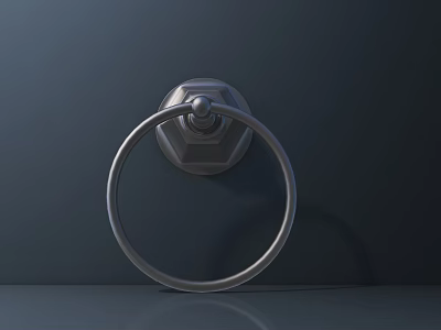 Modern Round Metal Door Handle with Sleek Design Mounted on Dark Wall 3d model