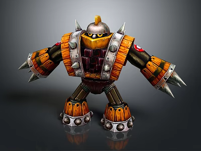 Futuristic Mechanical Armored Game Movie Character With Orange Black Spiked Armor Design 3d model