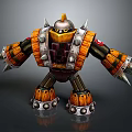 Futuristic Mechanical Armored Game Movie Character With Orange Black Spiked Armor Design
