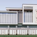Modern Commercial Complex with Glass Curtain Walls Ground Floor Shops and Green Lawn